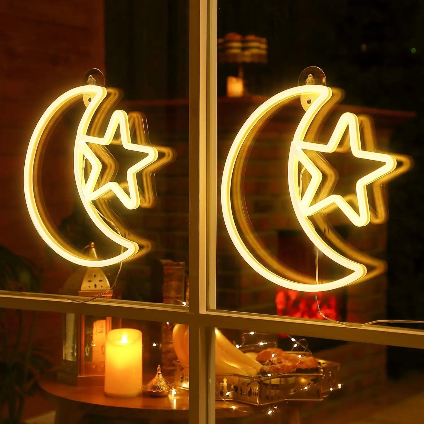 Neon moon and star light