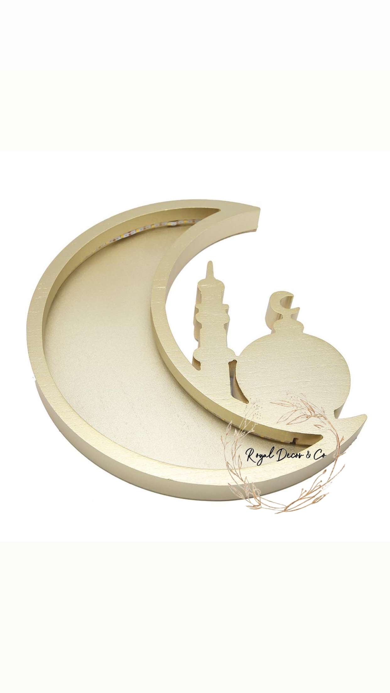 Light up crescent mosque date tray