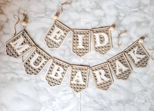 Wood Eid Mubarak banner set