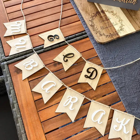 Wood Eid Mubarak banner set