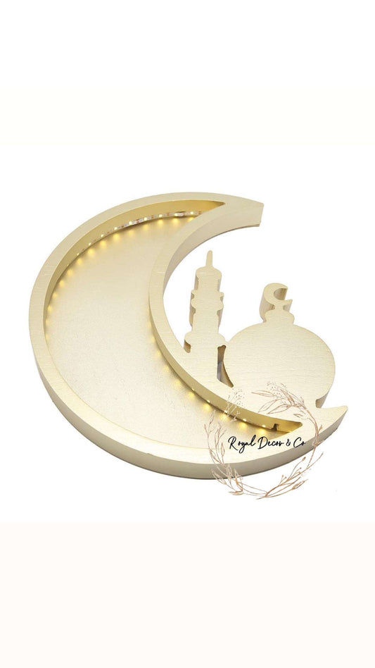 Light up crescent mosque date tray