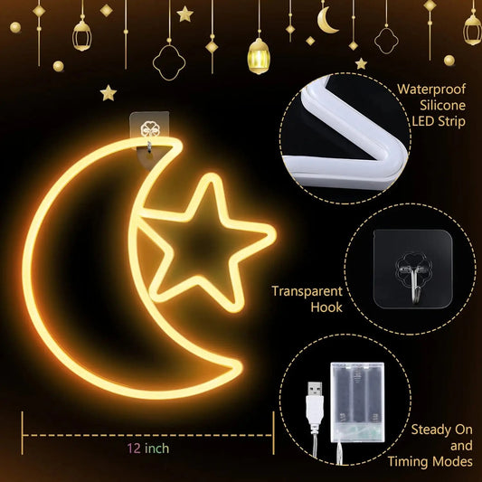 Neon moon and star light
