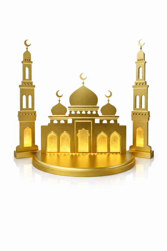 Gold mosque tray and tower set With LED
